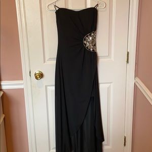 Strapless high-low dress with sheer bottom